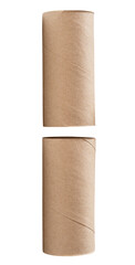 Top view set of tissue paper cores or toilet paper tubes after used out in toilet or restroom isolated with clipping path in png file format