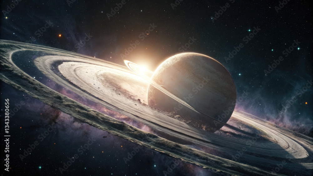 Wall mural a glowing planetary disk with swirling auroras, floating in a dark cosmic void, radiating soft ether