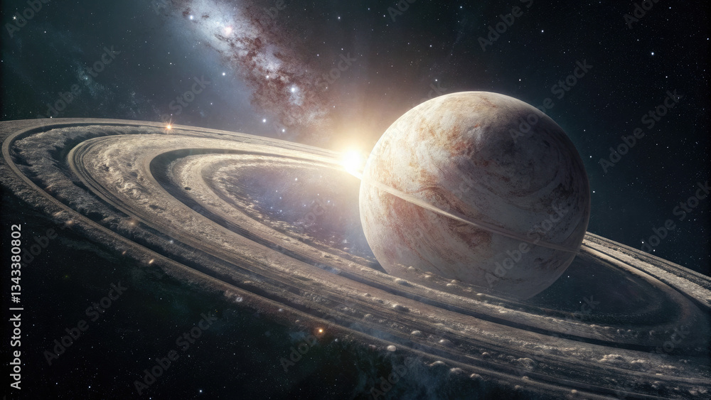 Poster a glowing planetary disk with swirling auroras, floating in a dark cosmic void, radiating soft ether