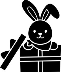 Easter rabbit character sitting in a gift box  cartoon silhouette. 
Cute character white bunny sitting with gift box silhouette flat vector illustration.
Good for greeting card,poster, craft and DIY.
