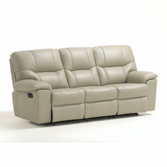 Beige leather recliner sofa, studio shot, home furniture