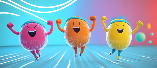 Healthy and Happy Cartoon Cells Mobilization