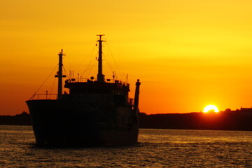 Sunset at the port of Parikia in Paros
