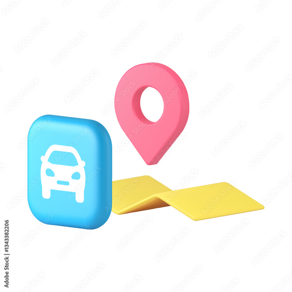 Aufkleber travel by car map location navigation gps destination 3d icon realistic vector illustration. automob