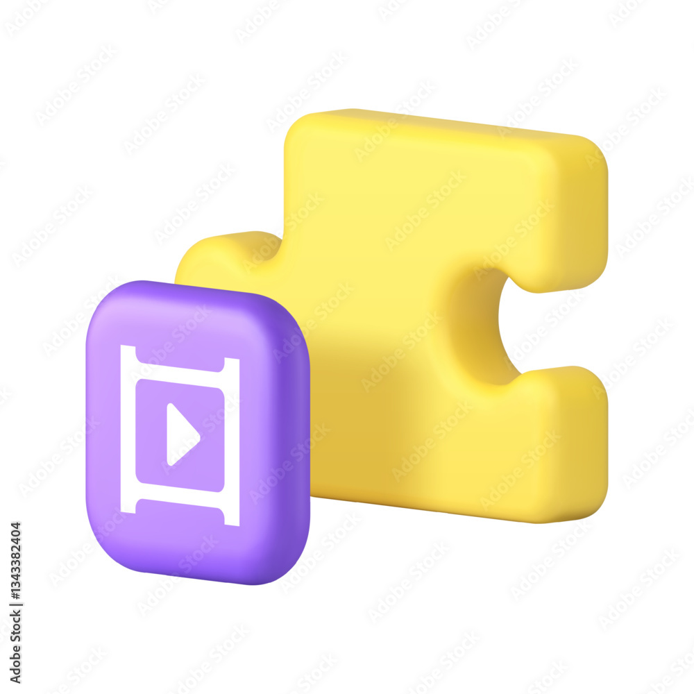 Poster jigsaw puzzle video content solution tutorial analyzing brainstorming 3d icon realistic vector illus