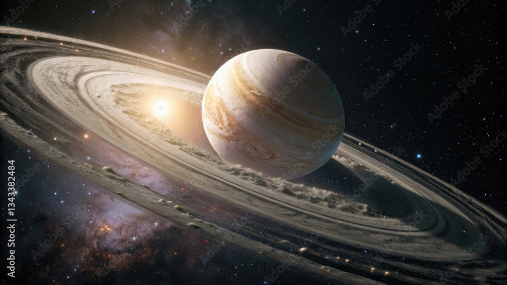 Canvas Prints a glowing planetary disk with swirling auroras, floating in a dark cosmic void, radiating soft ether