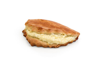 Sochniki (sochni) with cottage cheese. isolated on white background. Traditional Russian shortbread with cottage cheese.