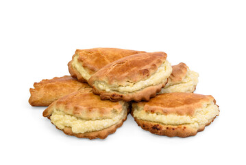 Sochniki (sochni) with cottage cheese. isolated on white background. Traditional Russian shortbread with cottage cheese.