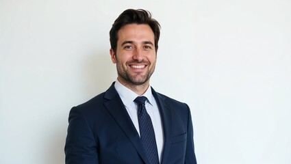 A confident  CEO in a full suit, arms crossed, exuding leadership and success against a white background.