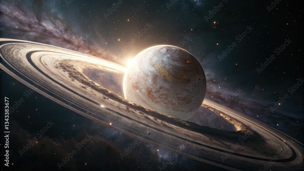 Poster a glowing planetary disk with swirling auroras, floating in a dark cosmic void, radiating soft ether