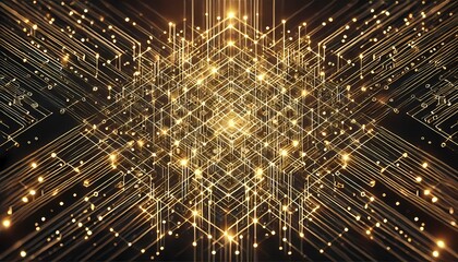Glowing golden lines form an intricate lattice, evoking a high-tech and futuristic abstract background and wallpaper