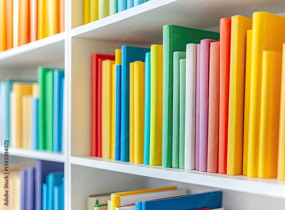 Poster bookshelf with colorful books displayed neatly for reading and learning