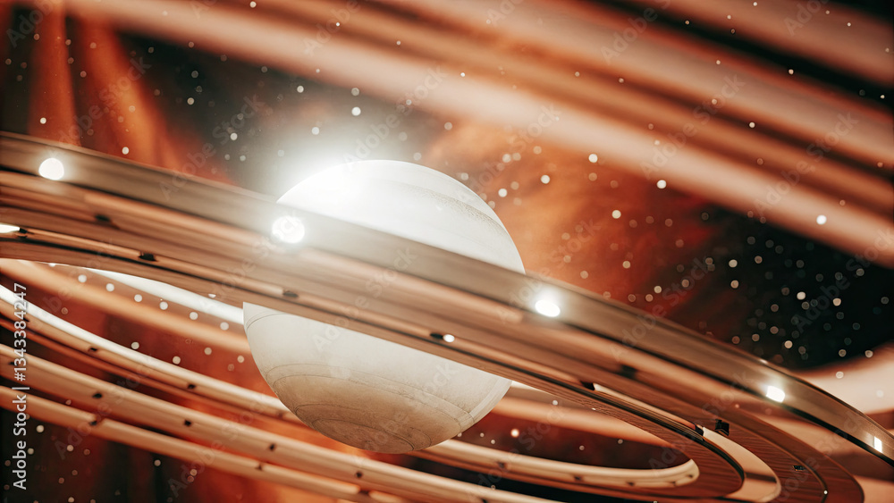 Poster a glowing planetary disk with swirling auroras, floating in a dark cosmic void, radiating soft ether