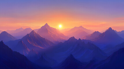 Majestic Sunset over Purple Mountains: A Panoramic Landscape