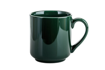 A glossy green mug rests elegantly on a clean white surface, inviting warmth and comfort for cozy tea or coffee moments
