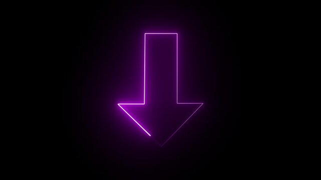The down neon arrow features a bold, triangular shape pointing downward. It signifies descent, navigation, and selection, often used to indicate options or downward movement in interfaces. 