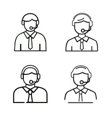 Four Vector black line art icons of four customer service representatives wearing headsets.