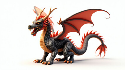 Obraz premium Ferocious Two-Headed Dragon with Fiery Wings