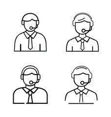 Four Vector black line art icons of four customer service representatives wearing headsets.