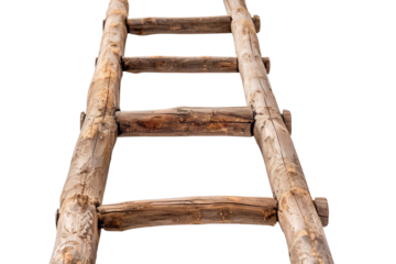 A rustic wooden ladder leaning against a bright neutral background captures a sense of simplicity and natural charm in home decor