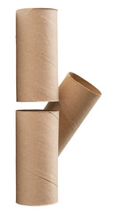 Top view of tissue paper cores or toilet paper tubes in stack after used out in toilet or restroom isolated on white background with clipping path