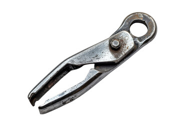 Exploring the intricate details of a vintage metal tool on a clean white background