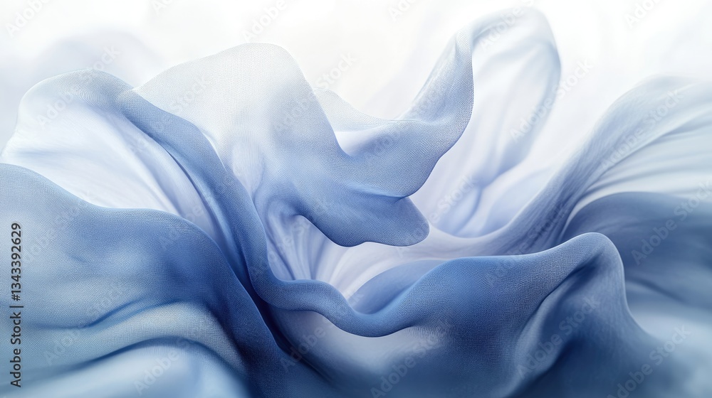 Poster soft blue fabric waves with gentle movement creating an ethereal and dreamy background for artistic 
