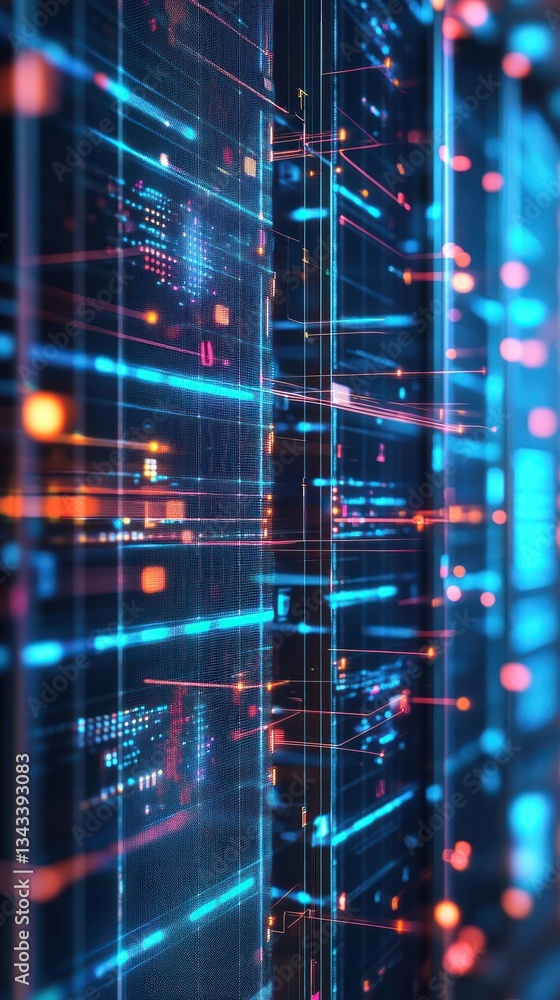 Poster abstract digital data flow with vibrant lines and lights