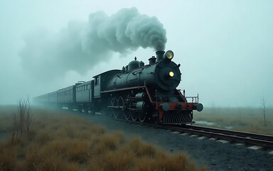 Obraz premium Vintage train steam system engineering art of old past tine memories is very good sysetm friendly environment. rail road, scenery, view, arts, iron, heat, hot, wheel, fier, light, europe, American.