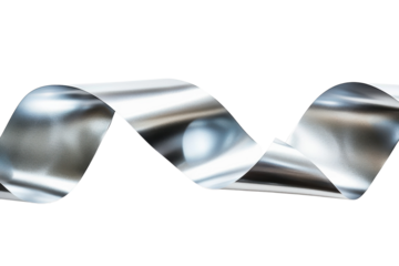 Elegant metallic ribbon creating dynamic curves against a minimalist white background