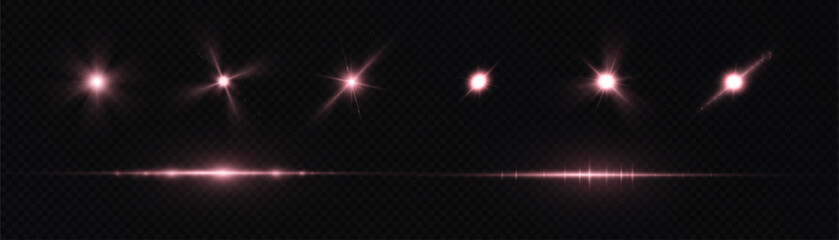 Set of light effects. A flash of warm light, a star on a transparent background. Sun, summer. light sunlight. Vector	