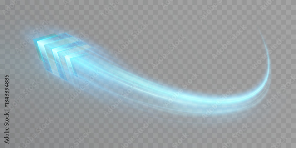 Aufkleber Light effect of high-speed movement of the speed of light along a curved trajectory of bright flickers. Dynamic movement of a high-speed arrow of light energy. Adobe Illustrator Artwork