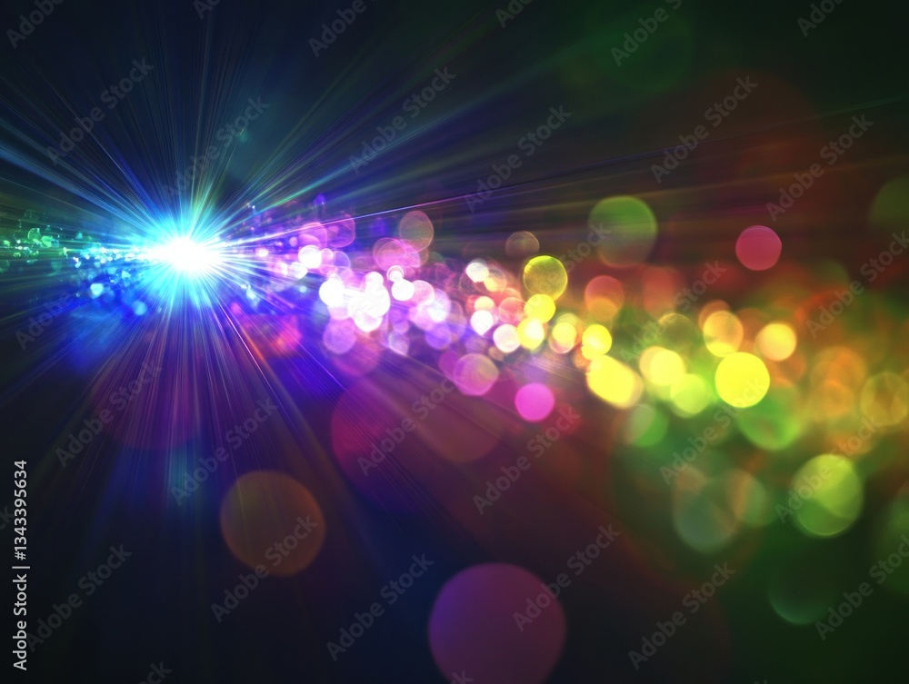 Poster colorful light rays and bokeh effect creating vibrant background