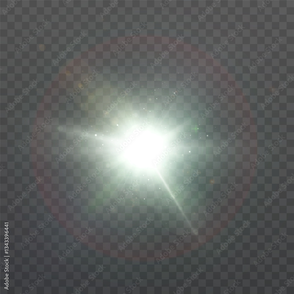 Aufkleber Bright sunlight light effect with warm glow of shimmering rays and glare. Vector light for design and illustrations	