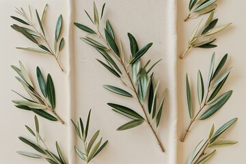 Stunning Olive Branch Art on Cream Canvas for a Tranquil Wellness Experience