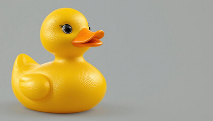 Adorable Yellow Rubber Duck Toy on Grey Background