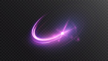Dynamic purple light flow line with glow effect. Rotating light shining in half rings. Abstract sparkling dynamic light speed lines. Vector 10 EPS