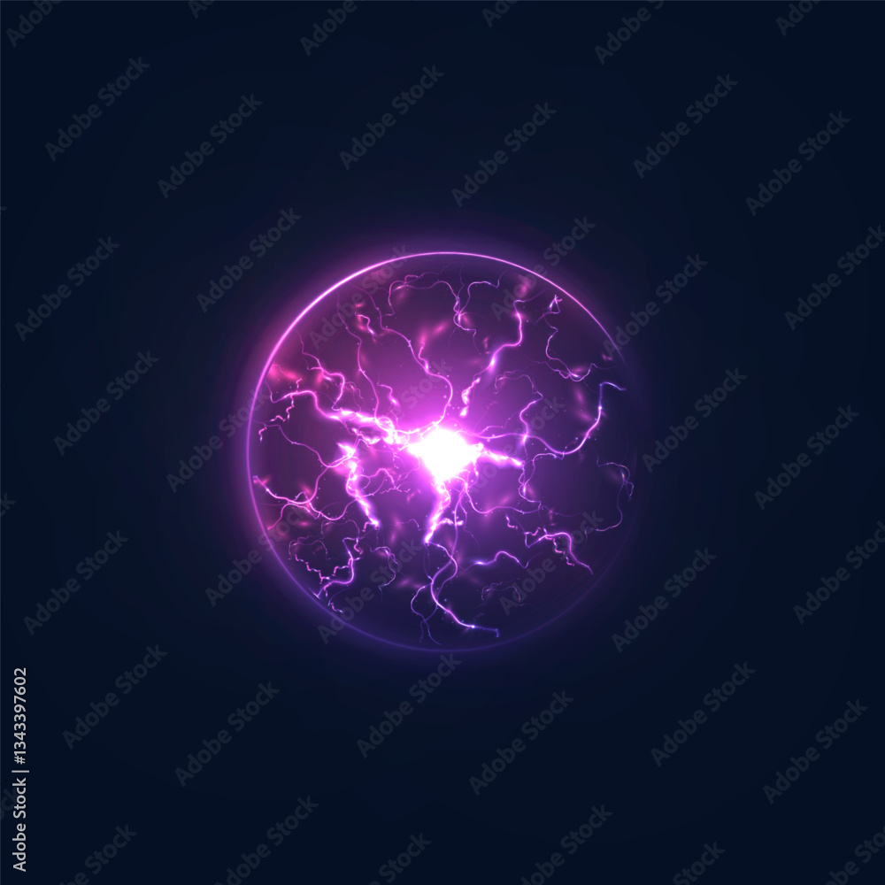Leinwandbilder plasma ball. an explosion of plasma energy inside a ball with a lot of ball lightning. vector for we