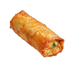 A golden-brown spring roll filled with vegetables, showcasing a crispy texture and appetizing appearance, Transparent background.
