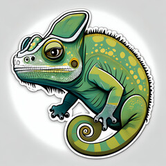 Obraz premium A Whimsical Chameleon, Boasting Vibrant Green And Yellow Scales, Perches Playfully With A Quirky, Almost Comical Expression, In A Bold, Graphic Style