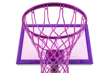 Vibrant purple basketball hoop shining against a bright background during a sunny afternoon