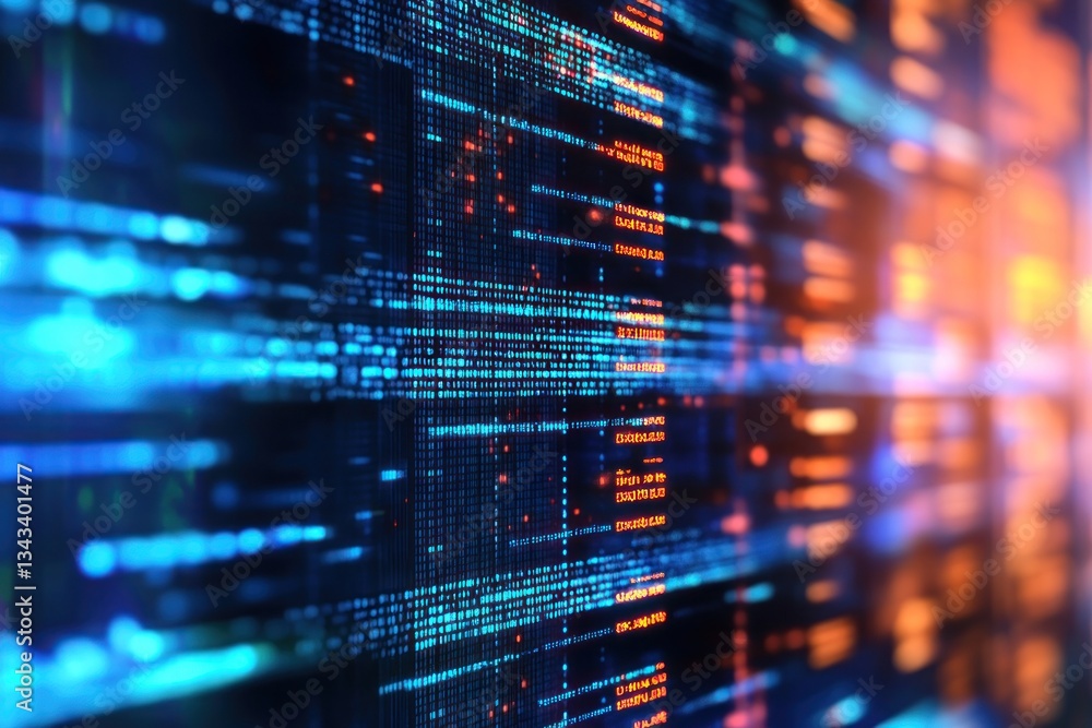 Poster abstract digital data visualization with vibrant colors and patterns