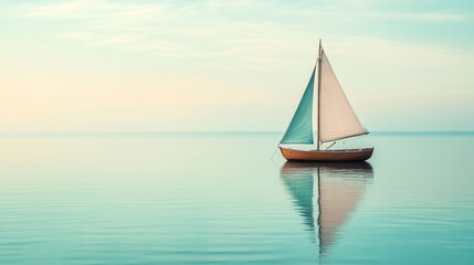 Fototapeta premium Space Brown Wooden Overview Sail Sea Right Vibe Sailboat
