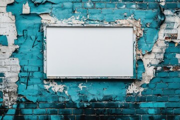 A colorful graffiti brick wall with a central white sign