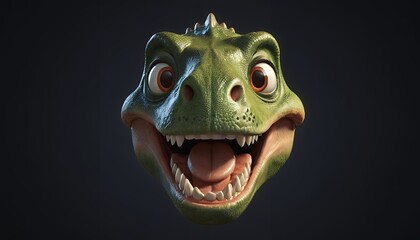 Naklejka premium Joyful Green Cartoon Dinosaur Headshot