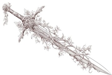 A beautifully detailed sword covered with ornate floral vines