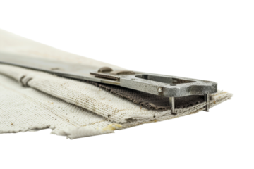 Artistic exploration of drafting tools on textured fabric during a creative design process