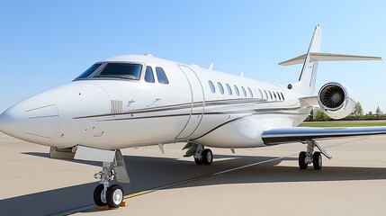 Naklejka premium A white private jet parked on a paved airport surface