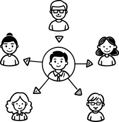 Networking and communication hub circular group of professionals, teamwork collaboration, organizational structure