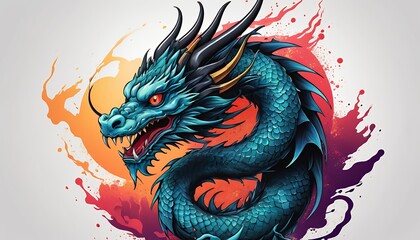 Pixel Art Blue Dragon with Watercolor Background